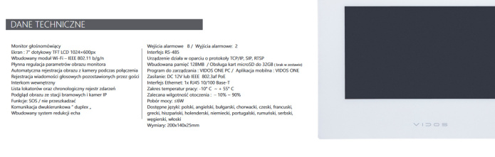ZESTAW WIDEODOMOFONU IP Z CZYTNIKIEM RFID VIDOS S2401-P monitor M2010